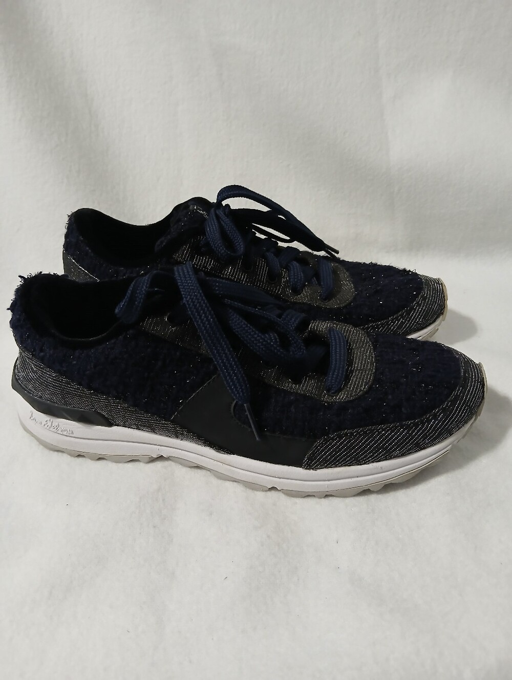 Sam Edelman Navy and White Women's Lace-Up Sneakers Size 7.5.